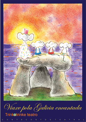 Portada con 3 ratos mirando ao solpor